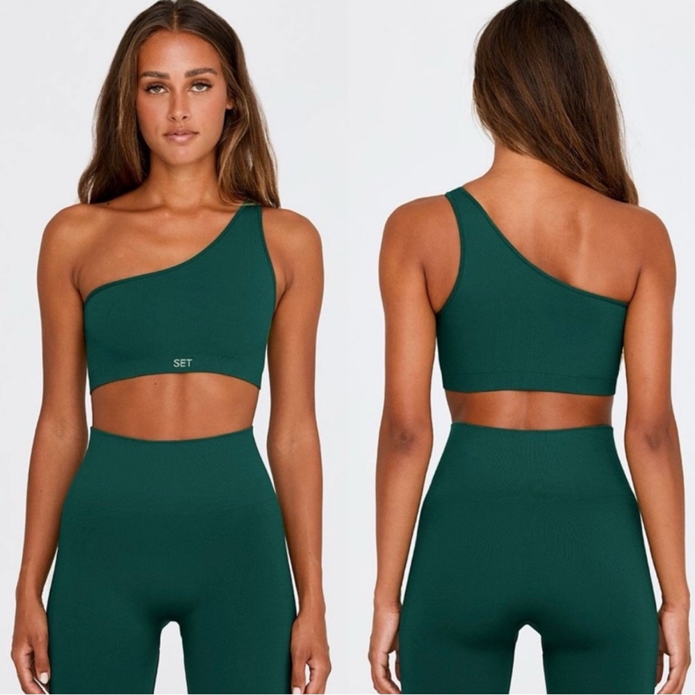 SET Active Green One-Shoulder Bra and Leggings Set